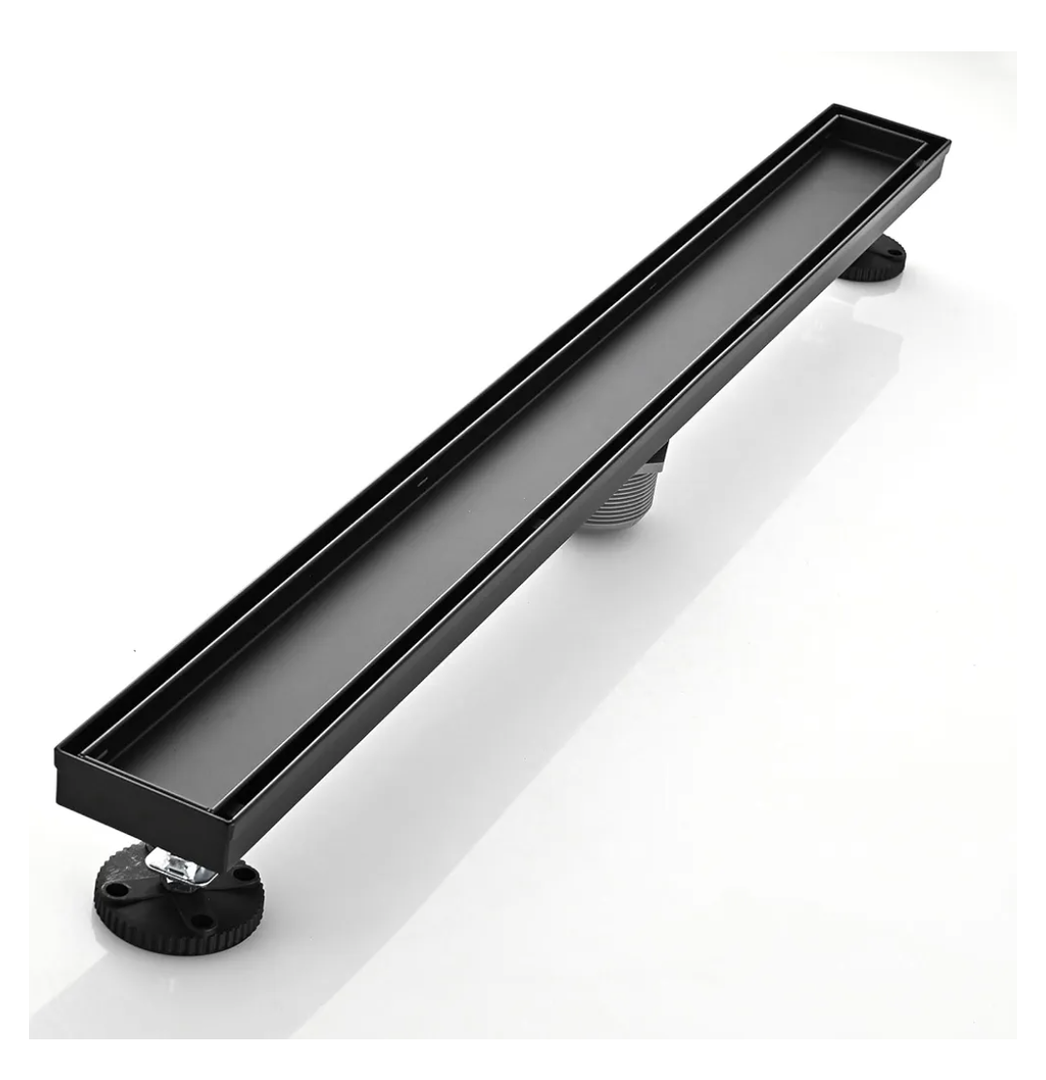 Linear Shower Floor Drain, Black 30 Inch 304 Stainless Steel Bathroom Drains Kit, Rectangular Shower Trench Drain with Reversable Tile-in Pattern Drain Cover & Hair Catcher