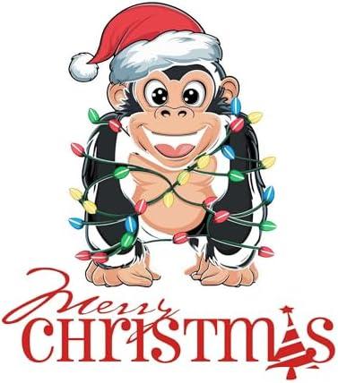 Family Merry Christmas Beautiful Quote Wall Decal Decoration Cute Baby Monkey in Santa Hat Christmas Lights Cute Fun Décor Holiday Gift Easily Removable - Size: 40 in(W) x 40 in(H)
