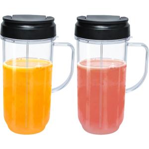 2 Packs Replacement for Magic Bullet Blender Cups, Tall 22oz Cup w/Flip-Top To-Go Lid, Blender Replacement Parts, Mug with Handle Compatible with Magic Bullet 250w MB1001