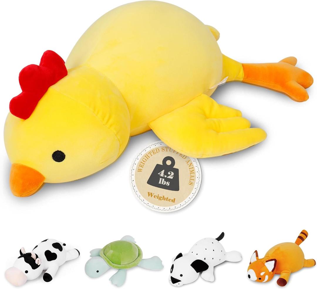 24" 4.2 lbs Weighted Stuffed Animals, Weighted Chicken Plush, Cute Weighted Stuffed Animal Chick Plushie Dolls Throw Pillow Birthday Christmas Gifts for Children Kids Adults