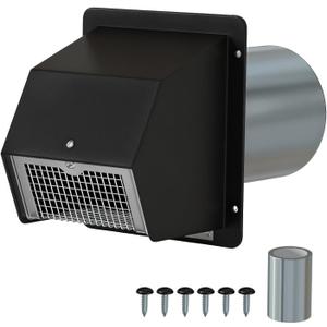 6-Inch Dryer Vent Cover Outside,Dryer Exhaust Vent with Removable Screen & Cushioned Non-Return Flap, Exterior Wall Mount Air Vent Cap for Dryer and House Exhaust(Black)