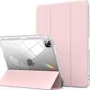 Aoub Crystal Case for iPad Pro 11 inch 4th/3rd Generation 2022/2021, Hard Clear Back with Pencil Holder, Auto Sleep/Wake Support Pencil Wireless Charging, for iPad 11" Pro 2nd 1st 2020 2018 - Pink