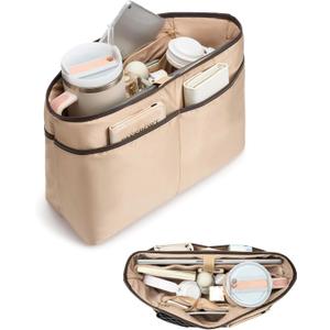 TOVICE XL Purse Organizer Insert for Tote Bag with 40oz Cup Holder & 16" Laptop Sleeve - Satin Bag Organizer with 10 Pockets, Light Weight,Compatible with Neverfull GM, XL Tote Bag Organizer Insert