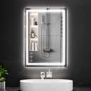 Koonmi 20x28 LED Bathroom Mirror, Backlit + Front Lit, LED Bathroom Mirror with Lights for Wall, 3 Colors, Anti-Fog, Dimmable Brightness, Memory Function, Tempered Glass (28"L x 20"W, 3 Color Modes)