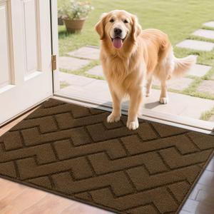hicorfe Front Door Mat Outside Entrance,24"x35" Absorbent Muddy Dirt Resist Welcome Door Mats Outdoor Indoor,Stain and Fade Resistant,Non Slip Backing Entry Mat Doormat for Entryway (Dark Brown)