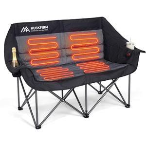 Huskfirm Heated Double Camping Chair, Heated Camping Chair with 3 Adjustable Temperatures and 4 Heating Zones,Portable Heated Chairs Outdoor Sports Support 650lbsBattery Not Included
