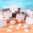Vicenpal 60 Pack White Seashell Coral Starfish Table Place Card Holder Beach Wedding Table Name Number Place Card Holder for Wedding Coastal Under The Sea Mermaid Birthday Decor, with 30 Placecard
