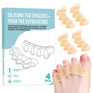 4 Pcs Silicone Toe Spacers  Yoga Toe Separators for Toe Straightening & Relaxation | Correct Overlapping Toes, Bunions, Hammer Toe | Toe Support toe separators for Women & Men (Tan, 3.98)
