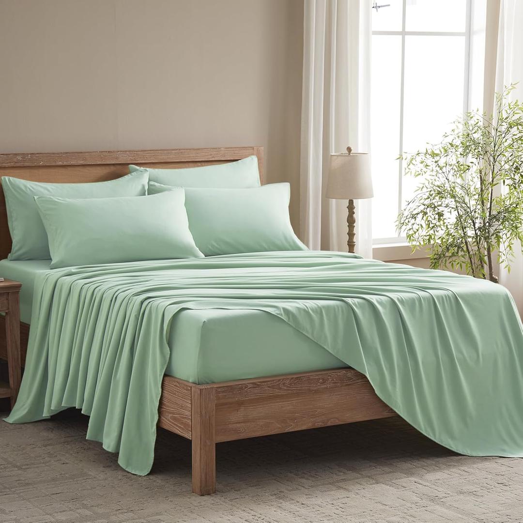 Full Size Bed Sheets - 6 Piece Soft Microfiber and Wrinkle Free Sheets - Easy Care, Extra Soft, Cooling Sheets - 1 Deep Pocket Fitted Sheet 1 Flat Sheet and 4 Pillowcases (Full Sage Green)