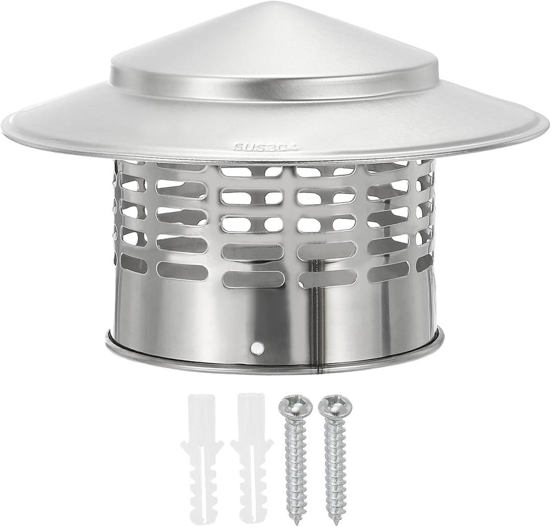 PATIKIL 4" Chimney Cap, 304 Stainless Steel Round Chimney Cover Cap Hood Screen Roof Vent with Screws for Fireplace Exhaust Exterior Stove Pipe