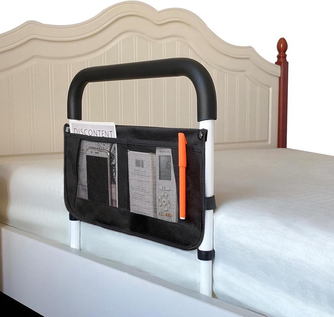 AOHHL Bed Rails for Elderly Adults Safety Adjustable Heights Storage Pocket Assist Support Side Railings for Seniors Citizens Slides Under Mattressbed Cane Bed Guard Bed Handles Bars(White)