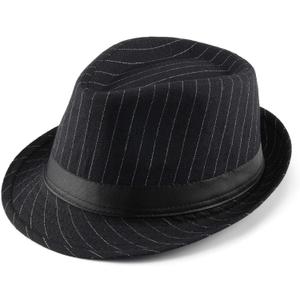 FALETO Unisex Classic Manhattan Structured Gangster Trilby Fedora Hat (One Size, Black)