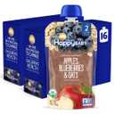 Happy Baby Organics Stage 2 Baby Food Pouches, Gluten Free, Vegan & Healthy Snack, Clearly Crafted Oat & Fruit Puree, Apples, Blueberries & Oats, 4 Ounces (Pack of 16) (EXP 04/30/26)
