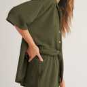 SHEWIN Women's 2 Piece Outfits Waffle Knit Lounge Sets Casual Short Sleeve Button Down Sleepwear Pajamas Set (XXL)