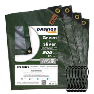 13 x 17Ft Extra Heavy Duty 12 Mil Thick Waterproof Green&Silver Tarp Cover Sheet & 6 Pcs Bungee Balls