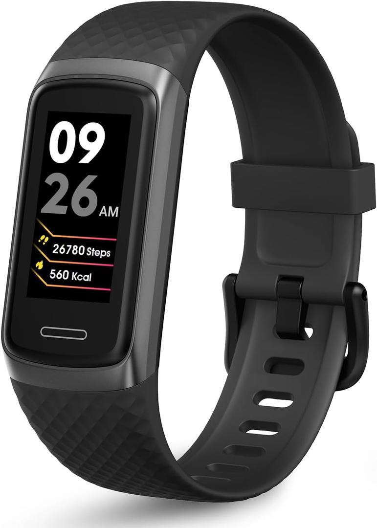 OCTANDRA Active 2 VeryFit Fitness Tracker Heart Rate SpO2 Blood Oxygen Saturation Sleep Monitor 1.05" Screen Activity Step Counter Pedometer IP68 Waterproof Smart Watches for Men Women (ID155) (Black)
