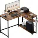 Pamray 43 Inch L Shaped Computer Desk with Reversible Side Storage Shelves, Small Corner Desk for Small Space Home Office,Writing Study Table PC Desk for Bedroom,Vintage