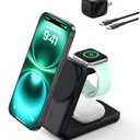 Belkin MagSafe Charger Compatible, 3-in-1 Charging Station, Qi2.2 25W Magnetic Wireless Charger Dock, Foldable Charging Stand for iPhone 17/16/15, Apple Watch, AirPods, Pixel 10 (45W Adapter Included) (Black)