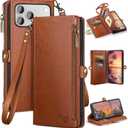 XcaseBar compatible with iPhone 17 Pro Max 6.9" Wallet case with Zipper Credit Card HolderRFID Blocking,Flip Folio Book PU Phone case Shockproof Cover Women Men for Apple 17 Pro Max case Light Brown