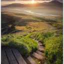 artopia Mountain Lake Canvas Wall Art: Lakeside Grass and Sunrise, Sunset Picture Decor, Stair Painting for Living Room, Bedroom, 24x36