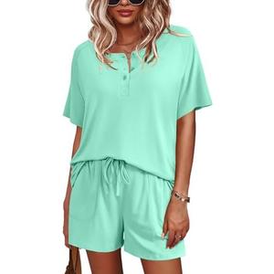 Ekouaer Womens Pajamas Set Short Sleeve Sleepwear 2 Piece Lounge Sets with Pockets (S)