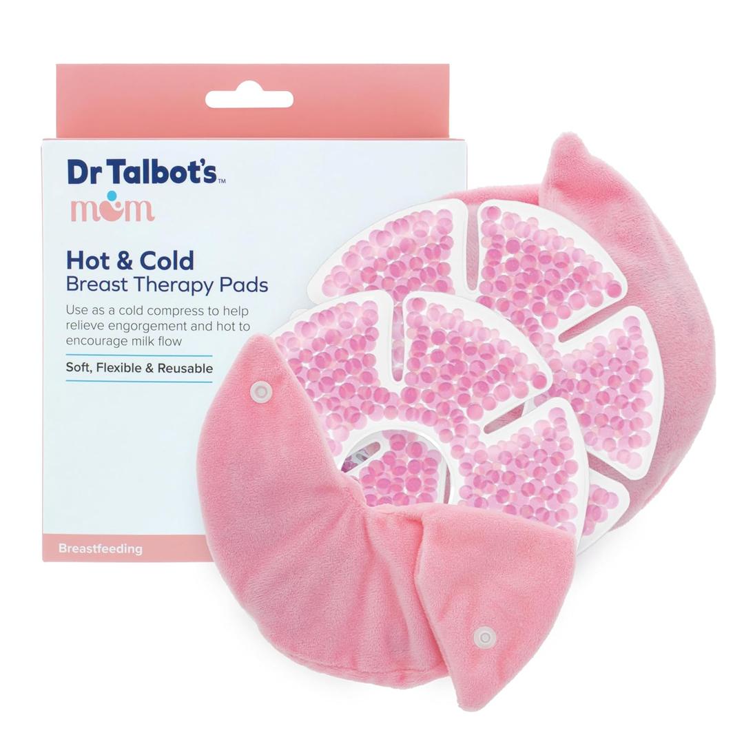 Dr. Talbot's Mom Hot and Cold Breast Therapy Pads - 2 Count - Reusable Gel Packs with Covers for Engorgement Relief & Milk Flow Support