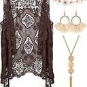 WILLBOND 4 Pcs Halloween 60s 70s Outfits for Women Hippie Costume 70s Costume Tops Accessories Women Fringe Hippie Vest