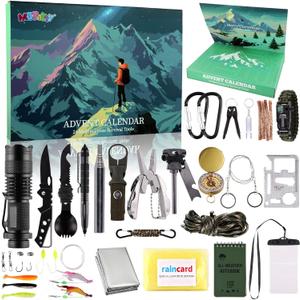 3 x 2025 Advent Calendar Survival Kit for Men, 24 Days Christmas Countdown with Outdoor Tools, Xmas Holiday Surprise Gifts for Camping Fishing Hiking Adventures