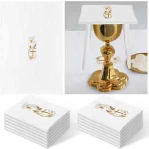 Fanfanwin 12 Pack of Embroidered Cotton and linen Purificator with Gold Cross Center Embroidered Purificators for Catholic Church Altar Cotton and linen Towel Catholic Communion Supplies, 12 x 18 Inch