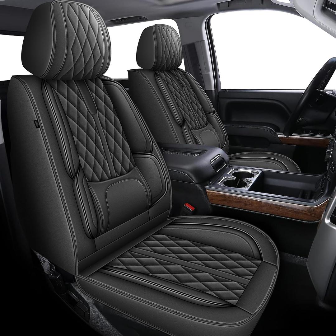 AOMSAZTO Silverado seat Covers Custom Fit Chevy Silverado GMC Sierra 2007-2025 2026 1500 2500hd 3500hd Truck Waterproof Seat Protector(5 Seats,Black)