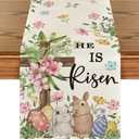 Artoid Mode Bunny Rabbits Eggs He is Risen Easter Table Runner, Seasonal Spring Kitchen Dining Table Decoration for Home Party Decor 13x120 Inch