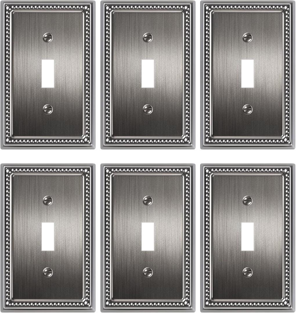 6-Pack Single Toggle Light Switch Cover Plate, Pearls Decorative Switch Plate Covers, Antique Silver 1 Gang Metal Wall Plate, Corrosion Resistant