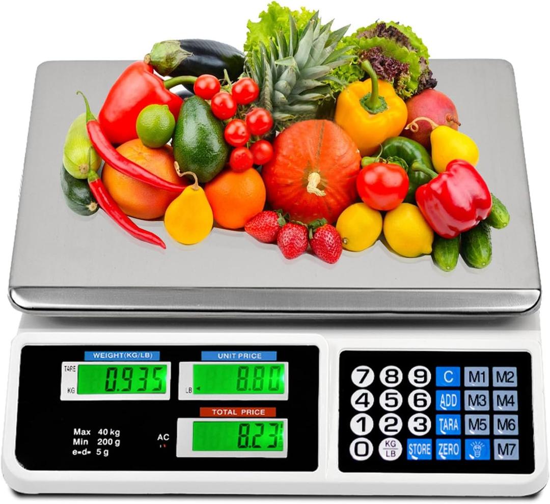 C-CHAIN 88LB Digital Price Scale Electronic Price Computing Scale LCD Digital Commercial Food Meat Weight Scale, Upgraded Version