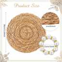 50 Pcs Cattail Round Woven Placemats Set, Cattail Placemats with Pearl Napkin Rings Boho Farmhouse Rustic Woven Chargers Natural Mat Bulk for Wedding Party, Dinner Table (12 Inch)