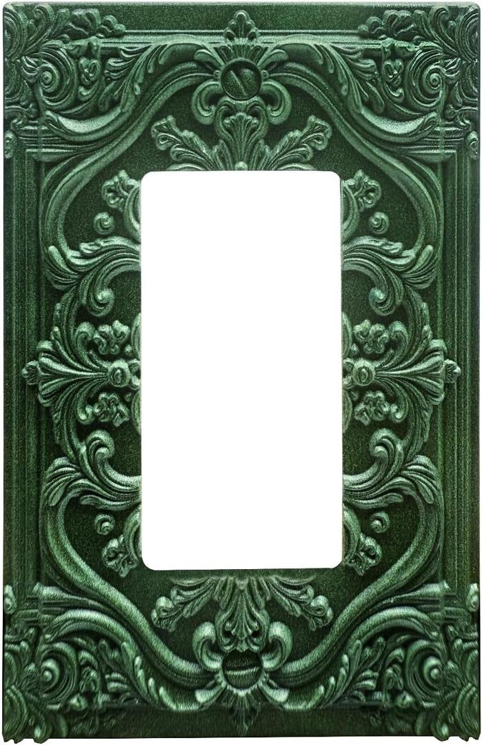Decorative Outlet Covers Green Flower Elegant 3D Floral Embossed 1 Gang Rocker Light Switch Cover Plate Single Decora Light Switch Covers Wall Plate Faceplate for Bedroom Home Decor