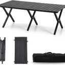 Roll-Up Camping Table Black Aluminum Low Folding Table for Outdoor Picnic BBQ Backyard Beach Easy Carrying in Bag-4FT