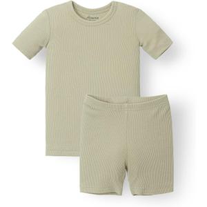 AVAUMA Toddler Short Pajamas Set Baby Boys Girls Kids Snug fit Ribbed Sleepwear pjs for Daily Life Style (Beige, 10)