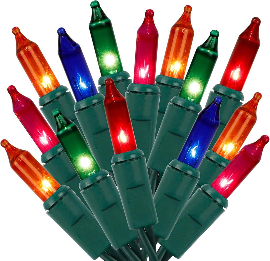 LJLNION Christmas Lights, 150 Count 33 FT Green Wire Xmas Tree Lights, 120V UL Certified Connectable for Holiday Party Outdoor Indoor Decoration, Multicolor