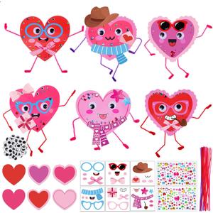 Thyle 24 Sets Valentine's Day Craft Kit DIY Valentine's Day Heart Sticker Crafts Make Your Own Heart Card Bulk Set for Classroom Gift Exchange Activity Art Project