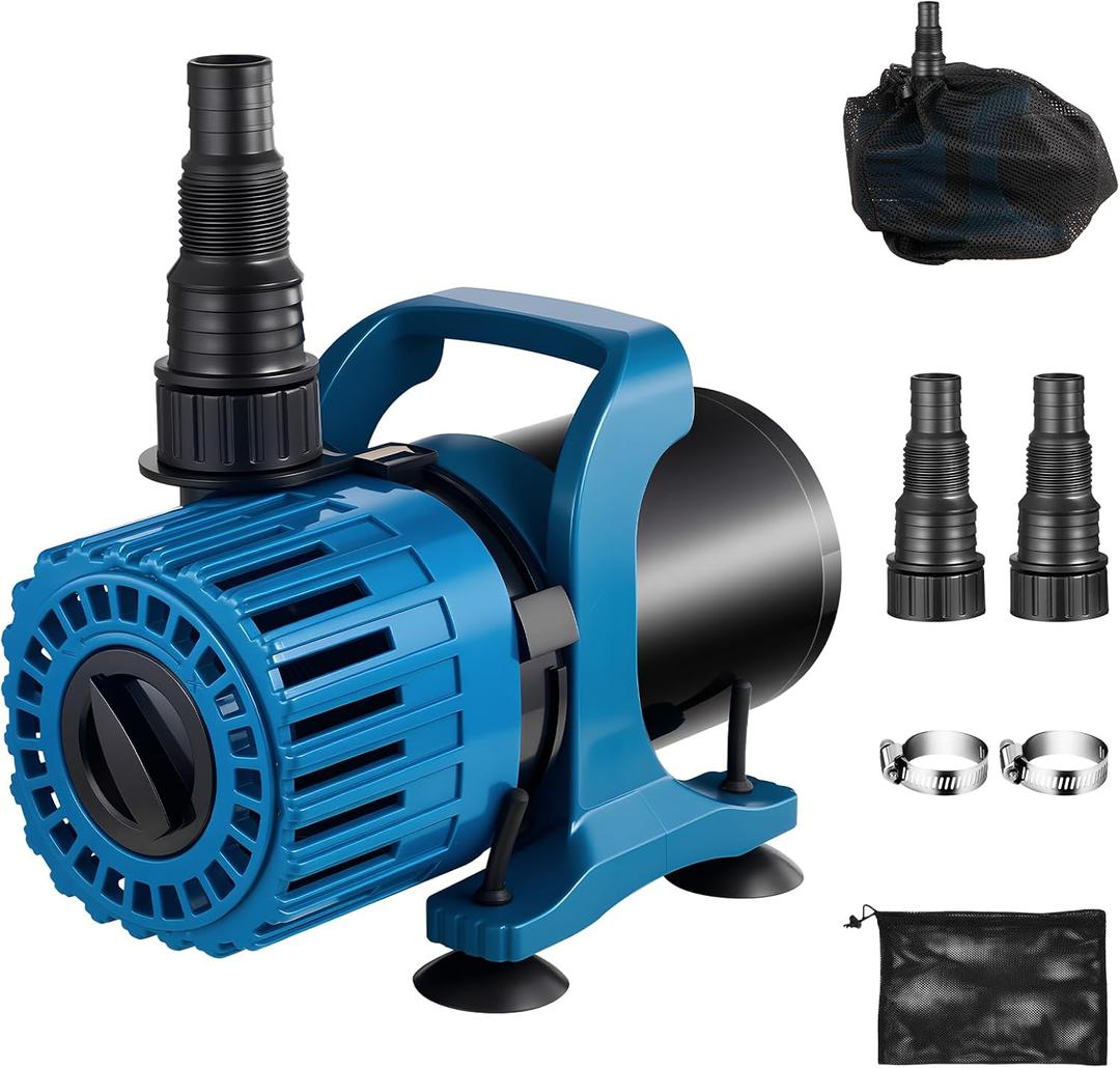 TONGCHANT Pond Pump for Fountain Fish Pond & Waterfall, 600-1800GPH,13ft Lift, 100W Adjustable Flow Submersible Water Pump, Ultra Quiet Fountain Pump, Waterfall Pump, Filter Bag & 20ft Cord, UL Listed