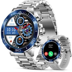 Smart Watch for Men (Answer/Make Call),1.43''AMOLED Screen with 24 Hours Healthy Monitor, 100+ Sports Modes Fitness Tracker Watch, 400mAh Battery Pedometer Calorie Smartwatch Compatible Android iOS