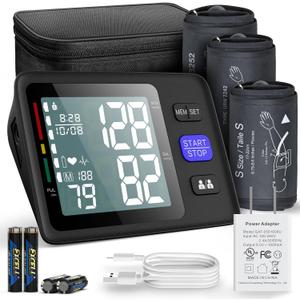 Blood Pressure Monitor Upper Arm with 3 Size Cuffs, Small 7"-9", Medium/Large Cuff 9"-17" and XL Extra Large 13"-21", Automatic Digital BP Cuffs for Home Use, Large LCD with Backlit, BP Machine