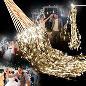 Simgoing 100 Pcs Lighted Wedding Wands LED Tinsel Wands Light up Streamers Sparklers for Wedding Send Off and Exits Birthday Party Props Favors(Champagne)