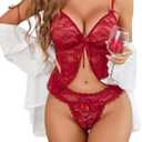 Avidlove Sexy Pajama Set for Women Floral Lace Lingerie Open Front Cami and Panty Sleepwear S-XXL