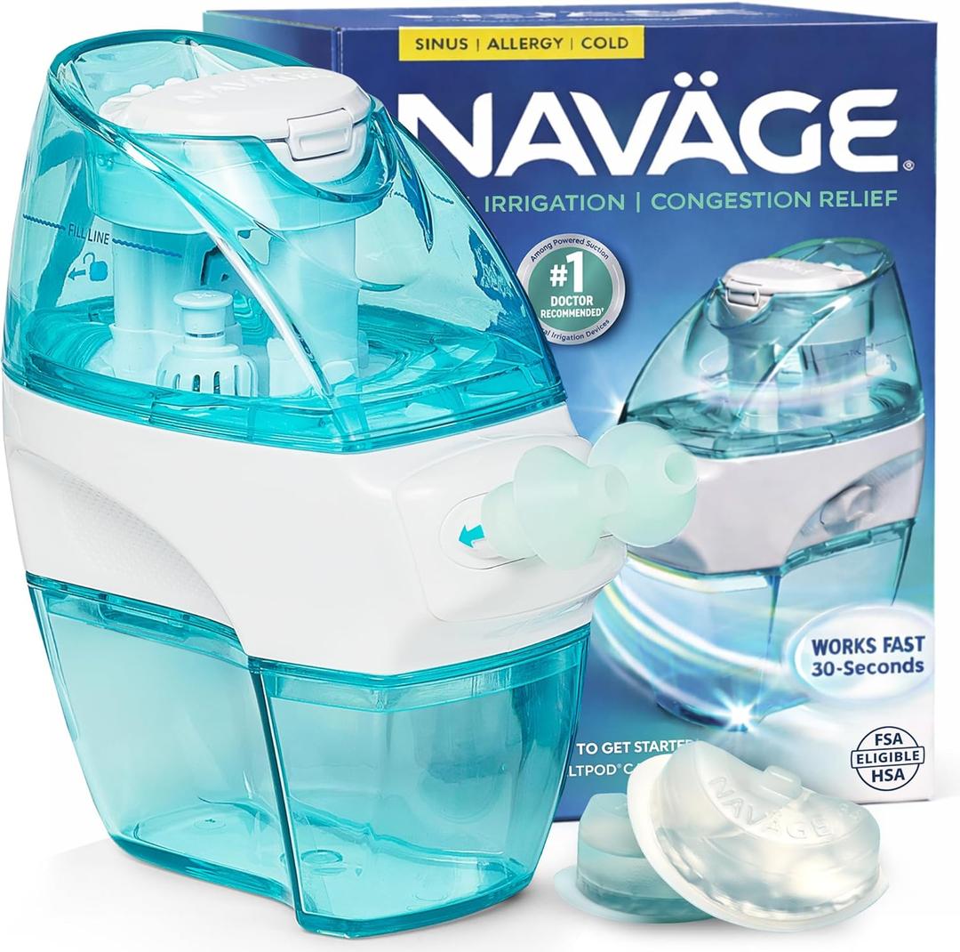 Navage Starter Bundle  Nasal Irrigation System - Saline Nasal Rinse Kit with 1 Nose Cleaner and 30 SaltPods for Congestion Relief ($109 Value). Sinus Rinse for Clinically Proven Benefits