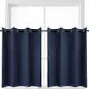 YGO Navy Blue Blackout Curtain Tiers Light Block Energy Saving Drapes Set Blinds Grommet Top Window Valances for Kitchen 52 inch W x 24 inch L 2 Pieces