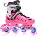 METROLLER Inline Skates for Girls and Boys, Women, Men 4 Sizes Adjustable Inline Skates with Light Up Wheels, Illuminating Beginner Skates, (Rose), Size: XLarge-Youth & Adult (7-10 US)