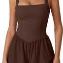 QINSEN Women's Square Neck Sleeveless Romper Jumpsuit Casual Summer One Piece Outfit with Pocket Small