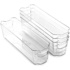 BINO | Stackable Storage Bins, Small - 4 Pack | The Stacker Collection | Clear Plastic Storage Bins | Organization and Storage Containers for Pantry & Fridge | Multi-Use Organizer Bins | BPA-Free