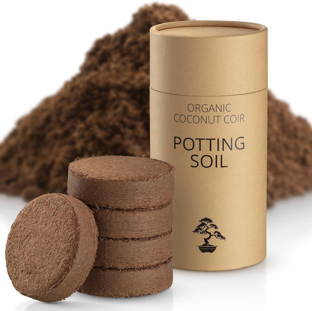 Coconut Coir Potting Soil for Indoor Plants - Expands to 2 Quart (4 lb) | Bonsai Soil Discs Perfect for General Houseplants, Herbs, and Bonsai Trees - Expands with Water
